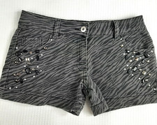Y2K Candy Couture Girl Sz 12 - 13 Shorts Animal Print Big Rhinestones BlackGray