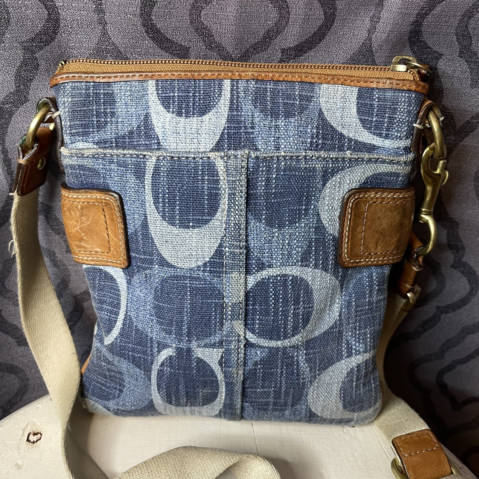 coach denim crossbody bag Handbag Blue Brown Y2K Style Gem