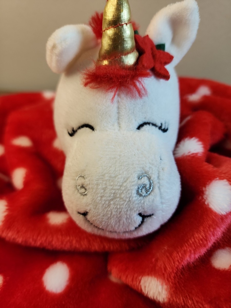 HB Hudson Baby Unicorn Lovey Security Blanket Red white Polka dots
