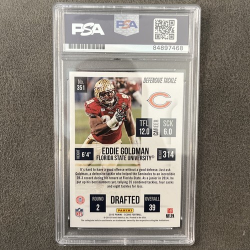 Chicago Bears Eddie Goldman Signed Panini Rookie Card RC PSA COA Florida State U - Picture 2 of 3