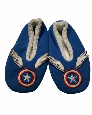 MARVEL YOUTH SLIPPER SOCKS CAPTAIN AMERICA AVENGERS SHIELD Size 4-5 EUC 
