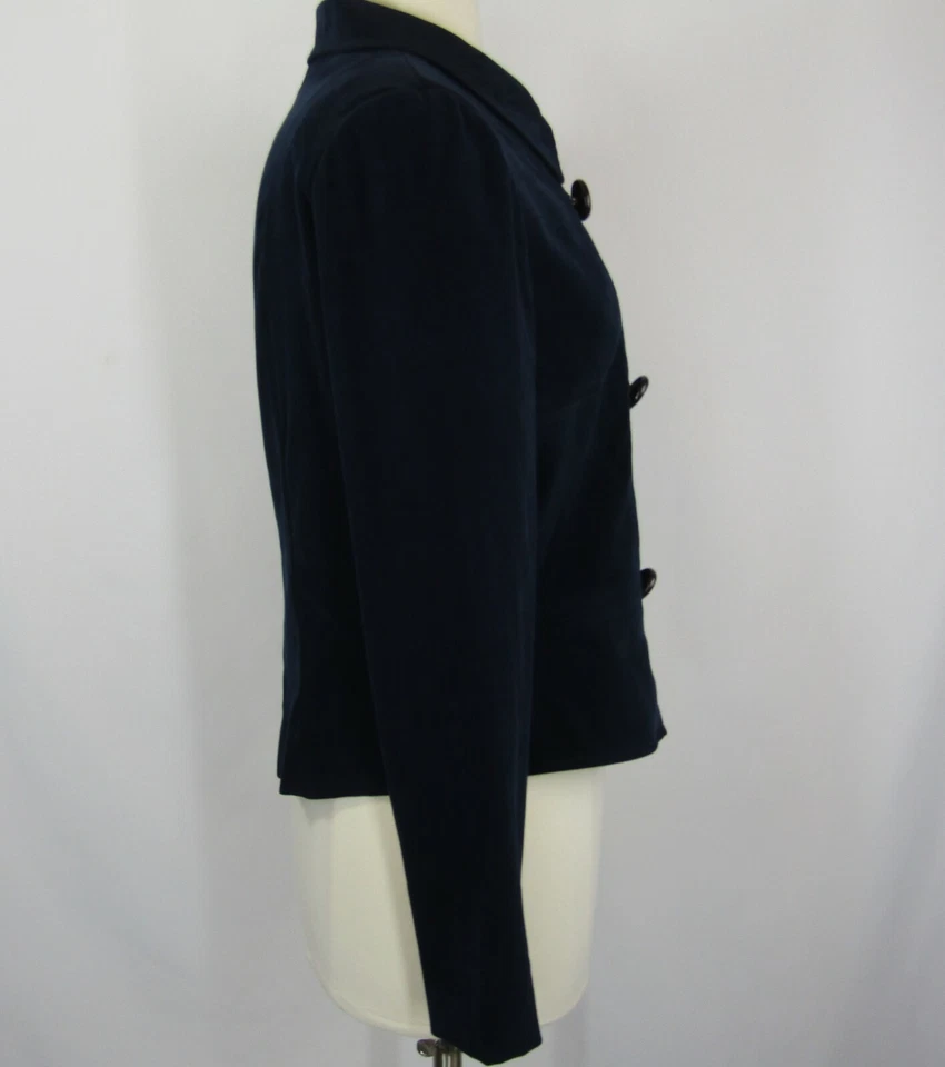 Chaqueta Recortada Top Doble Pecho 12 Azul Marino Imitación Gamuza Ajuste A Medida Retro Foto 4 de 4