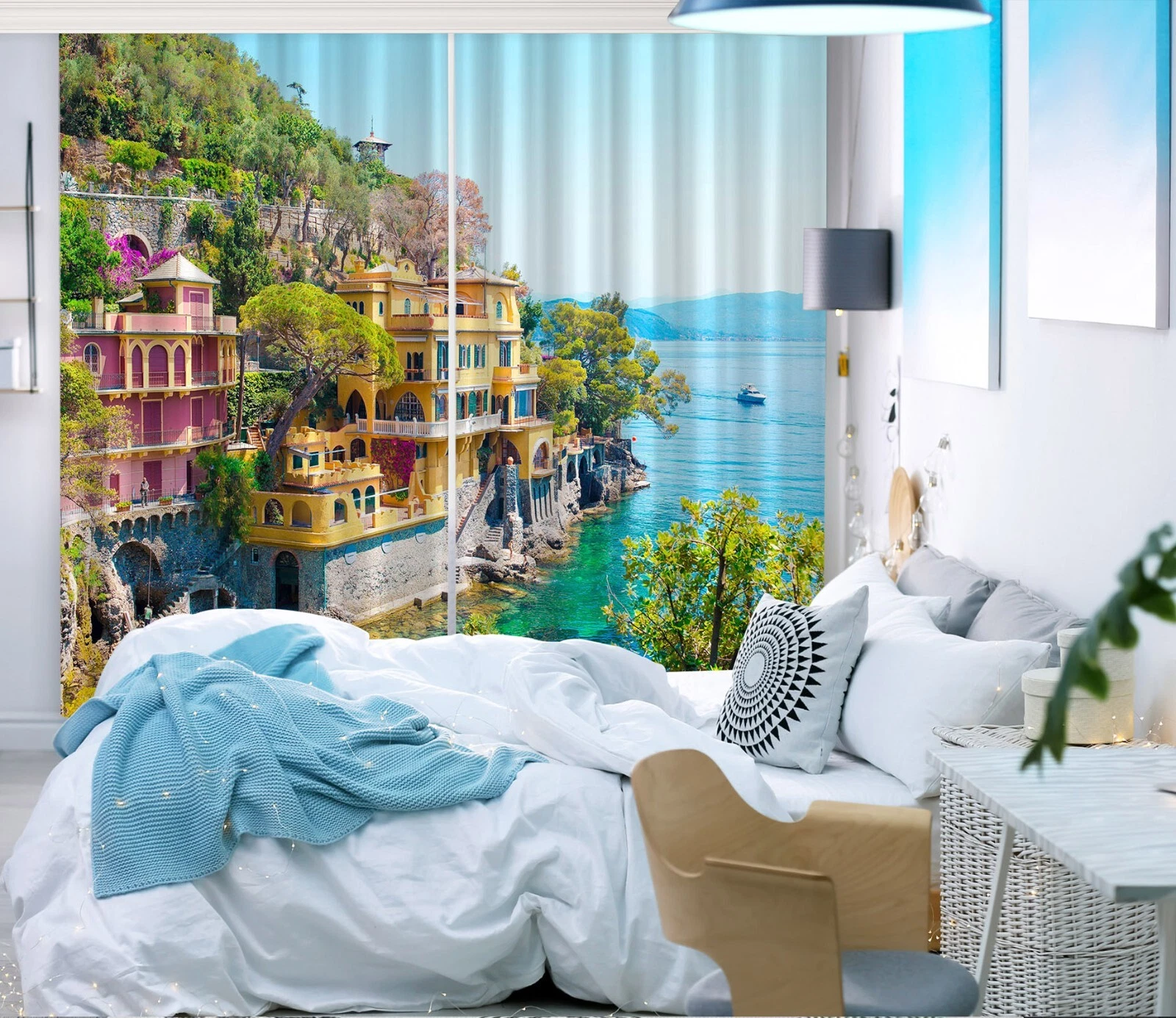 3D Coastal Houses ZHUC203 Photo Curtain Window Blockout Fabric Vera 2023