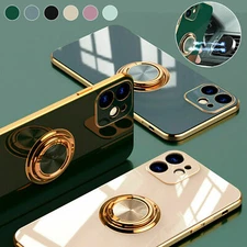 Magnetic Ring Stand Plating Case Cover For iPhone 16e 15 17 Pro Max 14 13 12 11