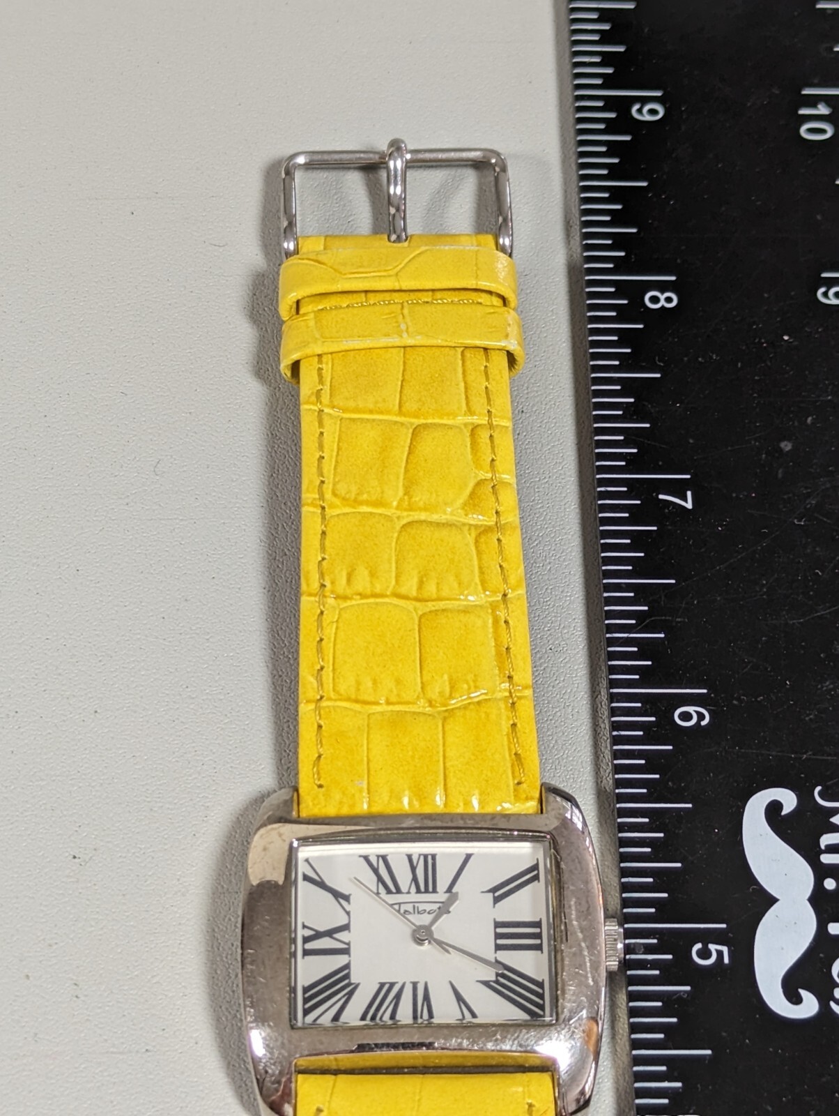 Talbots Silver Tone Dial Rectangle Case Yellow Le… - image 6