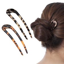 2 Pack French Style U Shaped Hair Pins Tortoise Shell Acetate Fork Chignon