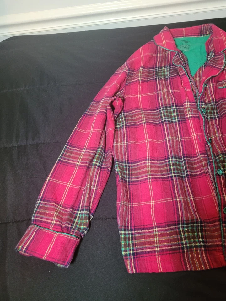 Pijama Gilligan & Omalley para mujer pequeño botón rojo verde camisa a cuadros manga larga Foto 3 de 4