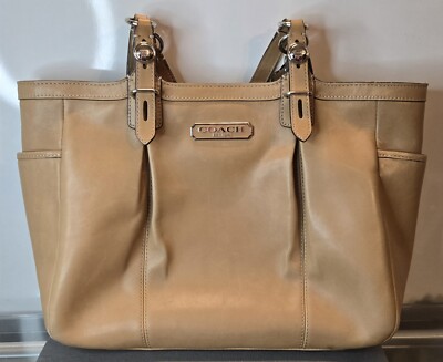 コーチ F15147 トートバッグ COACH GALLERY PLEATED TAN LEATHER TOTE SHOPPER SHOULDER