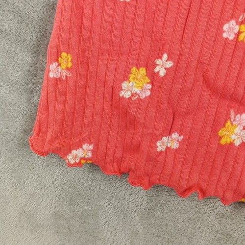 NWT Cat & Jack Girls Summer Tank Top Bright Coral Floral Rib Knit 3-Button - Picture 4 of 9