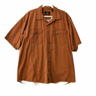 Redhead Mens Brown Button Up Shirt Solid Cotton Pockets Short