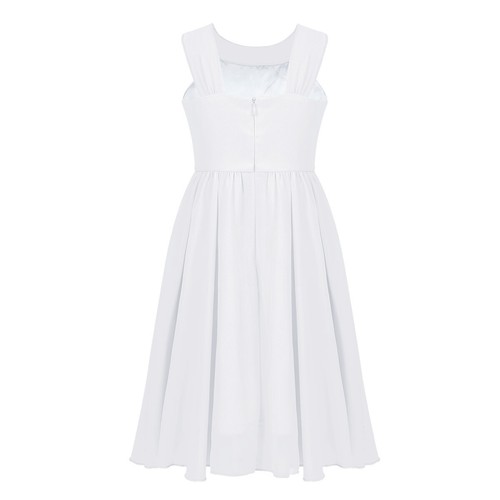 UK Girls Sleeveless Pleated Chiffon Wedding Bridesmaid Formal Party Flower Dress - Picture 19 of 37