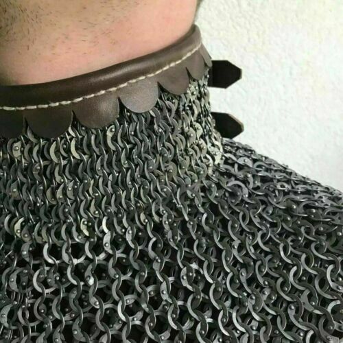 Mild Steel Chainmail Flat Ring Dome Riveted 9 mm Collar Oil Finished Heavy Armor - Bild 3 von 6