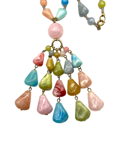 Collana Vintage Grossa Pastello Multicolore Perline Nappa Pendente Plastica 30" - Foto 11 di 23