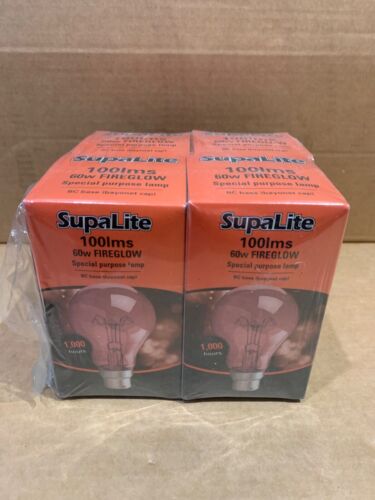 4x 60W BC B22 ROT FIREGLOW STANDARD BAJONETT GLS GLÜHBIRNEN LAMPEN - Bild 2 von 3