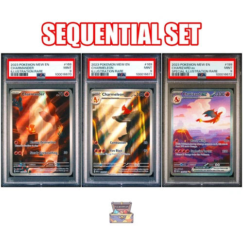 CHARIZARD EX #199 CHARMANDER #168 CHARMELEON #169 POKEMON S&V 151 2023 PSA 9 SET