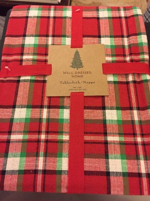 well dressed home christmas Well Dressed Home Christmas PLAID RED GREEN Metallic SILVER Tablecloth  60x84 NEW