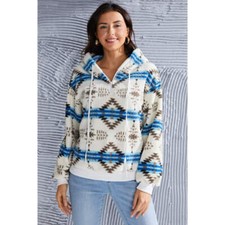 Shiny Geometric Half Zip Drawstring Long Sleeve Hoodie