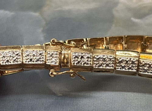 VTG Sterling Silver Gold-Tone Panel Bracelet w/ CZ Accents - 7” v(NR05-034)D - Bild 5 von 11