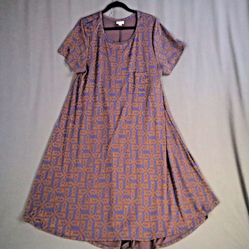 LuLa Roe T-shirt dress midi length size 3XL Brown/Navy Geometric NEW - Picture 2 of 10