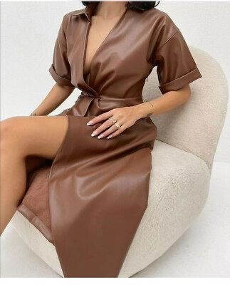 BNWT ZARA Tan Camel Faux Leather Dress Size S Genuine Zara