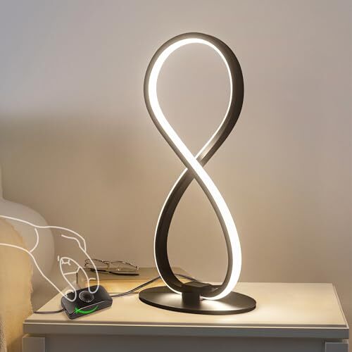 Modern Bedside Lamp, Stepless Dimmable Black 