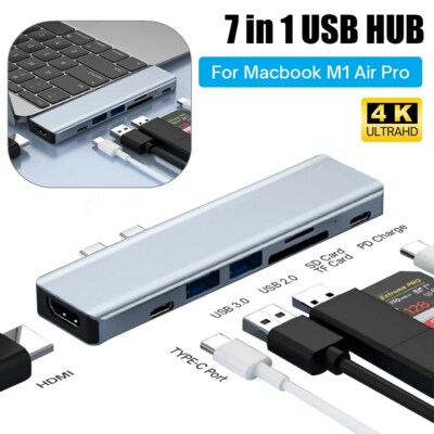 7 In 1 USB C Hub USB 3.0 To Type C 4K HDMI Adapter For Macbook Pro Air 7 Ports