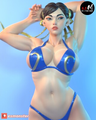 ES Monster Bikini Chun Li resin 75mm 1/6 1/4 scale anime figure DIY unpainted
