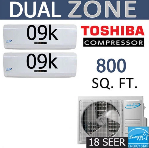 Aircon 18000 BTU Dual 2 Zone Ductless Mini Split Air Conditioner Heat Pump  | eBay
