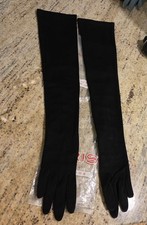 Vintage Womens Size M/L Black Nylon Formal Opera Gloves 23" Long Button Wrist