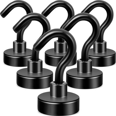 Magnetic Hooks 30lb+ Heavy Duty Neodymium for Refrigerator - Pack of 6, Extra