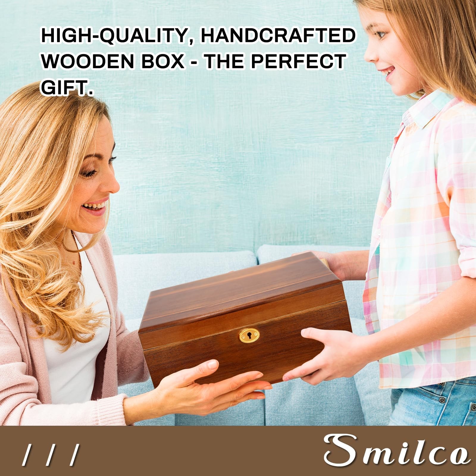 Smilco Wooden Box with Hinged Lid Acacia Wood Decorative Storage Boxes