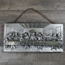 VTG The Last Supper Resin 3D Wall Relief Plaque Silver Tone Jesus Christian
