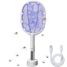 2-in-1 Electric Bug Zapper Racket, 3000V High Voltage LED Lighted Handheld Mo...
