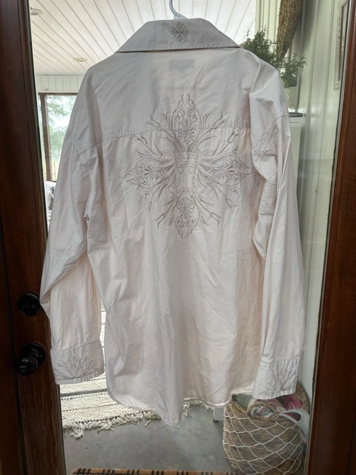 XXXL Knockout Embroidered Pocketed Full-Button Western Shirt Y2K Hipster Cream - Image 2 of 4