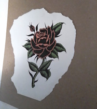 Rose Tattoo Flash Design on Paper, Color Tattoo Flash Artwork Design