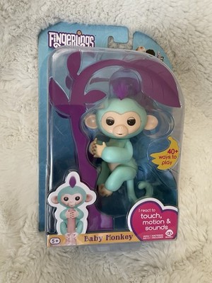 WowWee Fingerlings Interactive Baby Monkey Zoe, Turquoise with Purple Hair