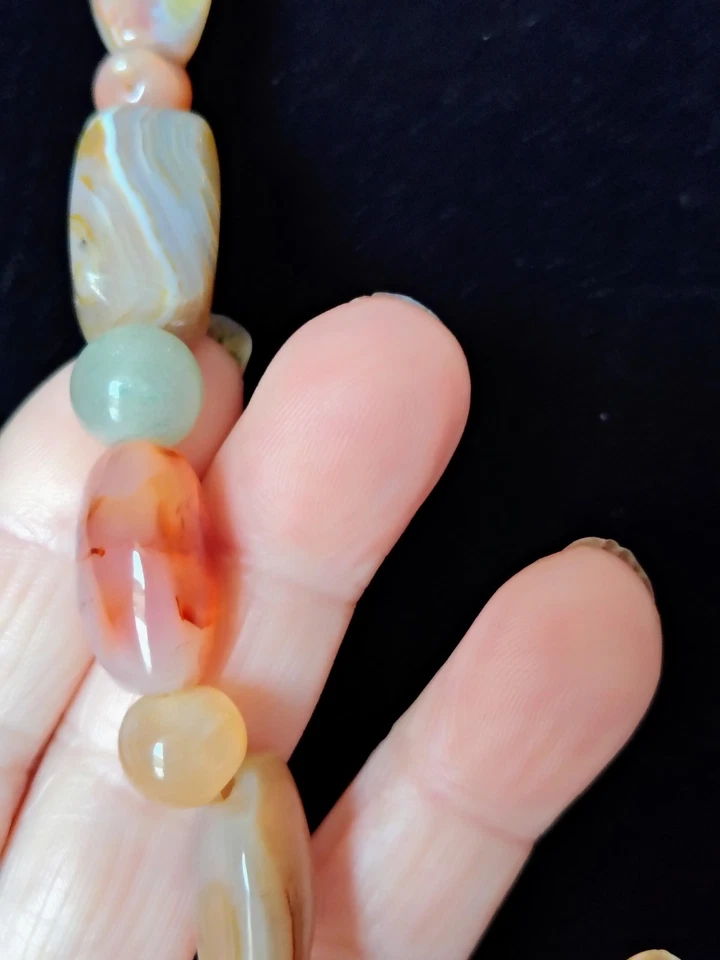 Collar de cuentas de piedras preciosas multicolores de colección ágata aventurina cuarzo 26" cierre de tornillo Foto 4 de 4