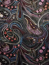 Paisley Abstract Mandala Dot Print Fabric Multi Color Black By The YARD 56" Wide