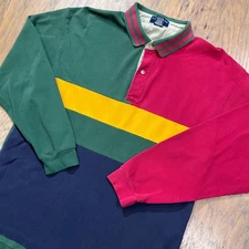 Vintage Mark Alexander Polo Shirt Mens XL Color Block Rugby Sport Cotton Preppy