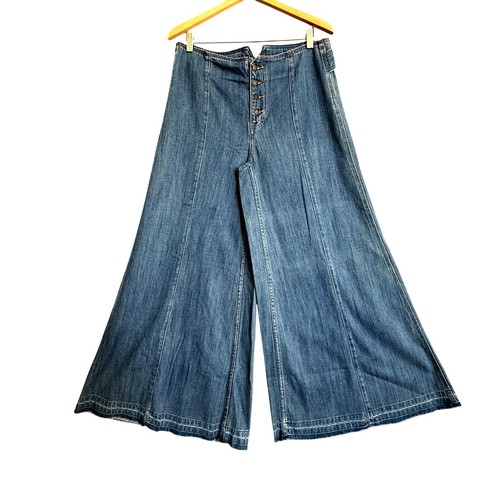 Free People Wide Leg Jeans 30 Button Fly Flare Denim High Rise Festival