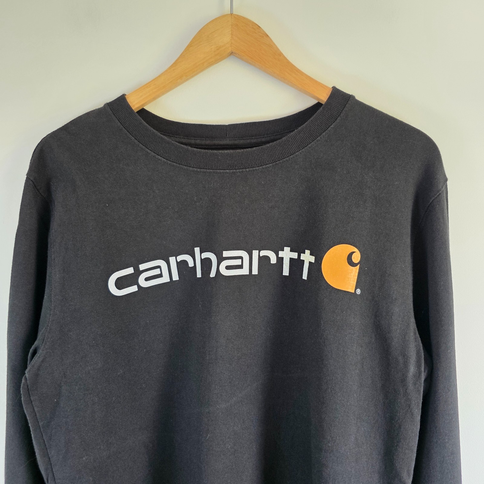 Carhartt Long Sleeve T Shirt Black Relaxed Fit Logo Workwear Men's Size S image 2