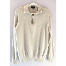 Quince Mens 100 Mongolian Cashmere Quarter Zip Sweater Beige Medium