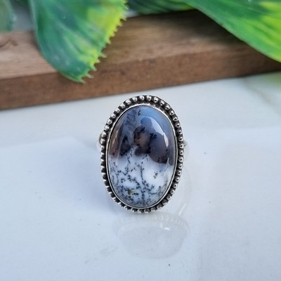 Unique Dendritic Opal Ring 925 Sterling Silver Handmade Jewelry Gift Ring PG8637