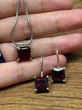Set Kette Anh&auml;nger Granat Farbe Stein echtes Silber 925