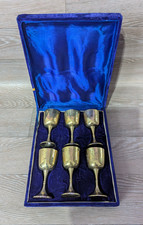 Vintage Set of Six Plated Small Goblets in Original Box EPNS Floral - Used Good