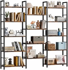 Triple 5 Tier Bookshelf, Industrial Large Bookcase with 14 Open Display Shelves