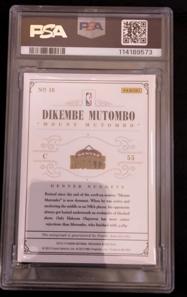 2012-13 Panini National Treasures Notable Nicknames / 49 Dikembe Mutomb Auto PSA - Image 2 of 2