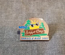 LMH PINBACK Pin 2003 MDA Summer Camp MIRACLE RIDE Muscular Dystrophy Assn Bike
