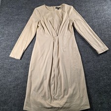 Nicole Miller Beige Faux Suede Long Sleeve Twist Front Midi Dress Womens Size 10