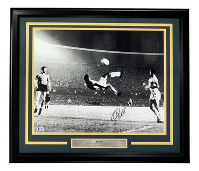 #ad Pele Signed Framed 16x20 Soccer Bicycle Kick Photo BAS $499.99